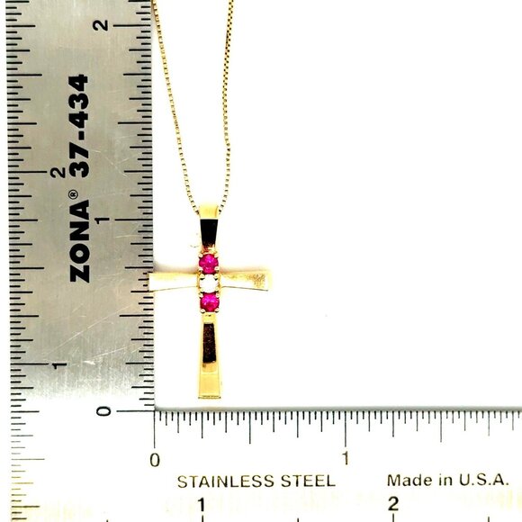14k Gold Rubies/Diamond Cross Necklace - Picture 10 of 12